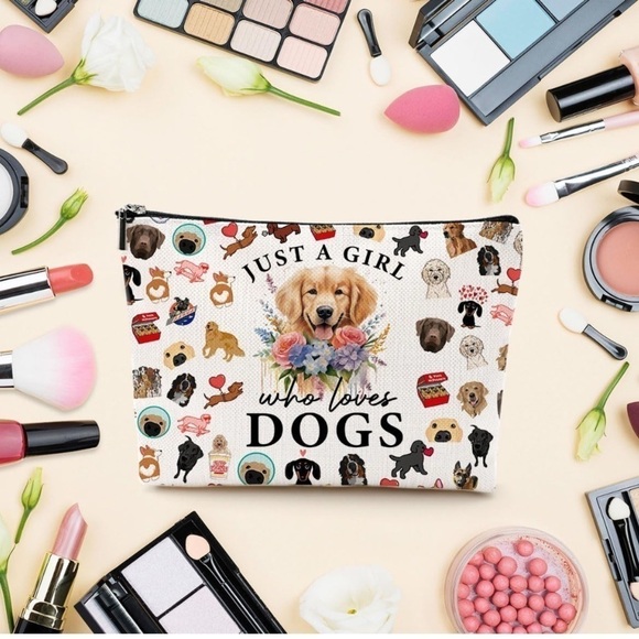 Makeup Bag for Dog Lovers NWT “Just a Girl Who Loves Dogs” 9.1 x 7.1 Waterproof - Picture 2 of 5